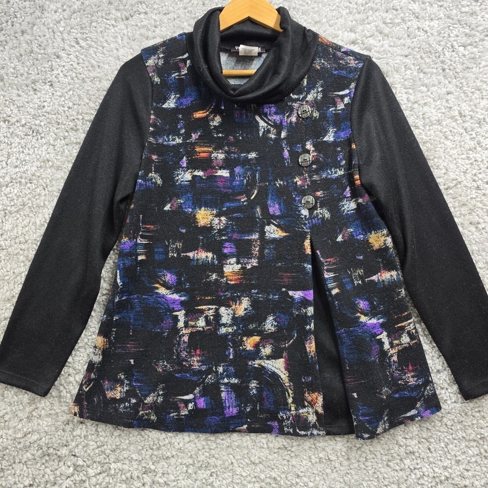 Vin Rouge Womens Abstract Cowl Neck Knit Top‎ Size Medium Artsy Maximalist